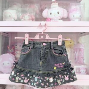 Kawaii Denim Ruffle Skirt – Cute Embroidered Mini Skirt